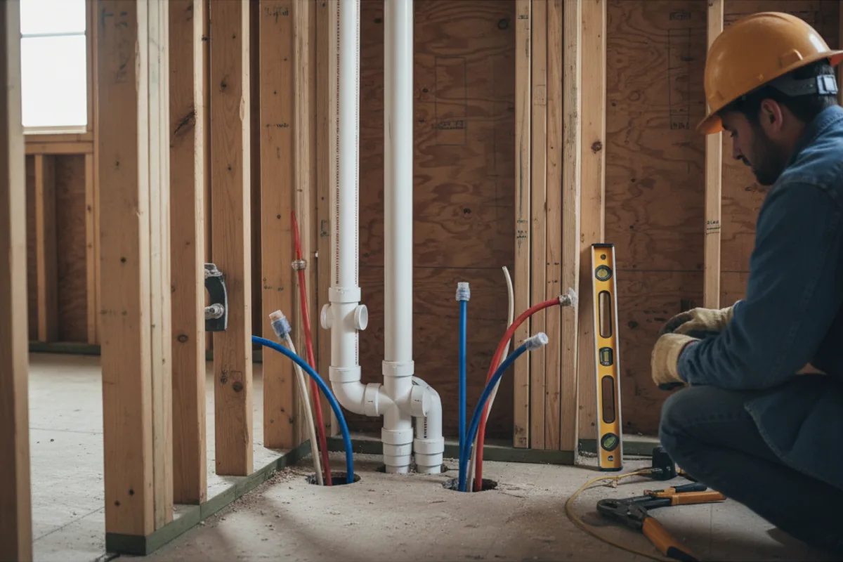 Drain and supply rough-in during Leak Detection in Bates