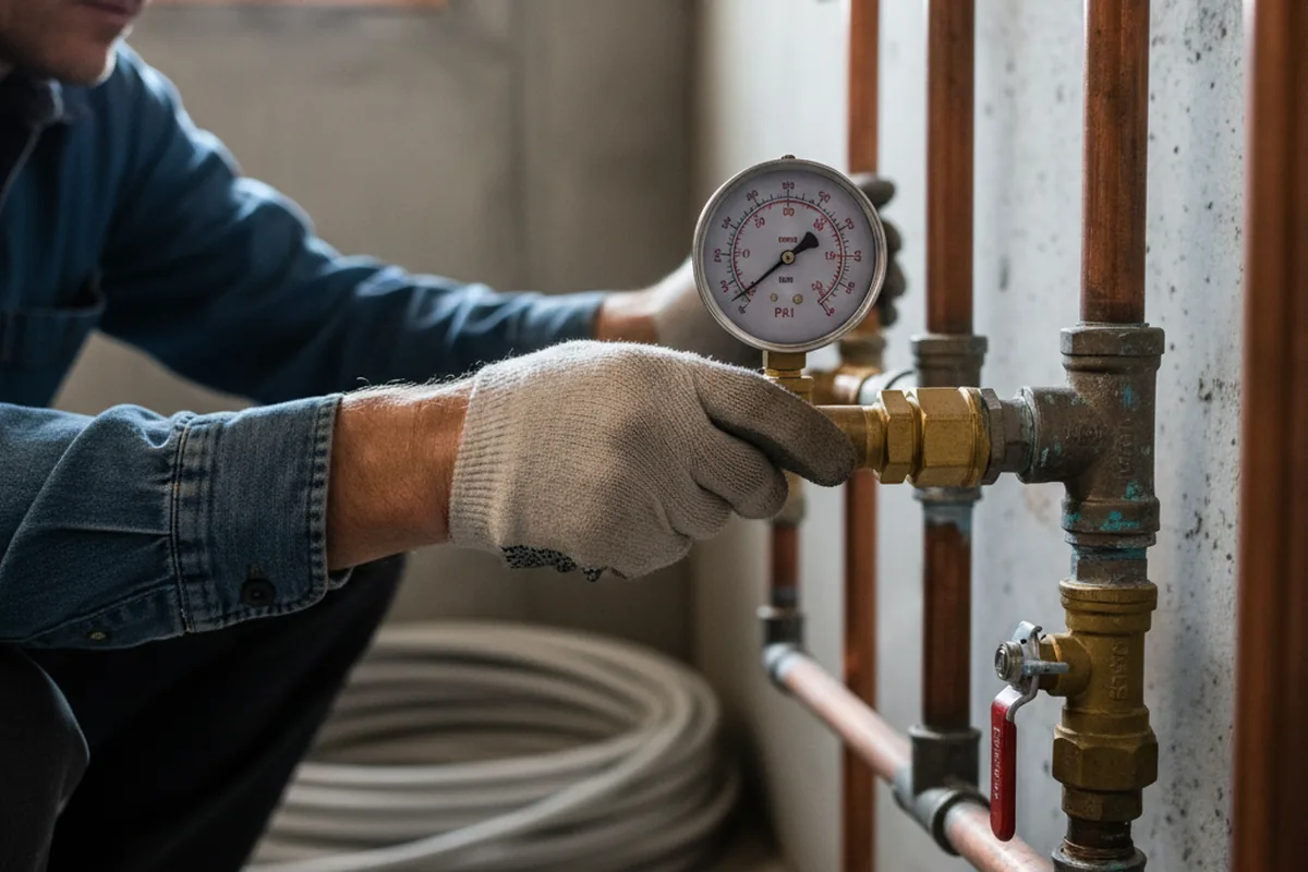 Pressure testing a repaired line during Water Line Repair in Bates